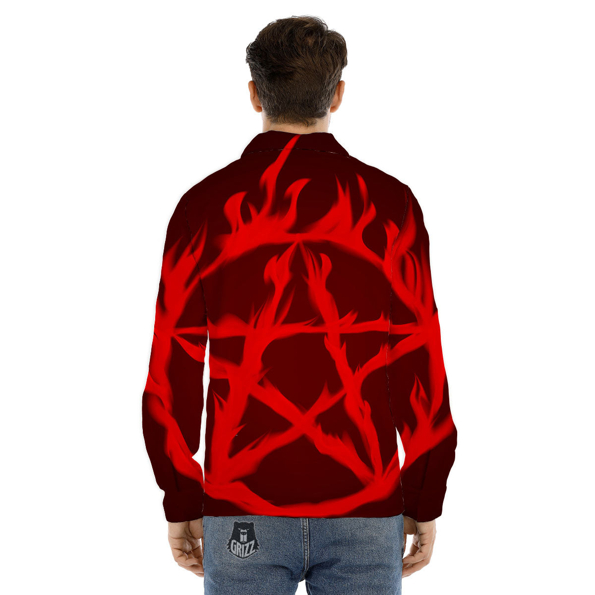 Pentagram Fiery Reversed Print Men's Dress Shirts-grizzshop