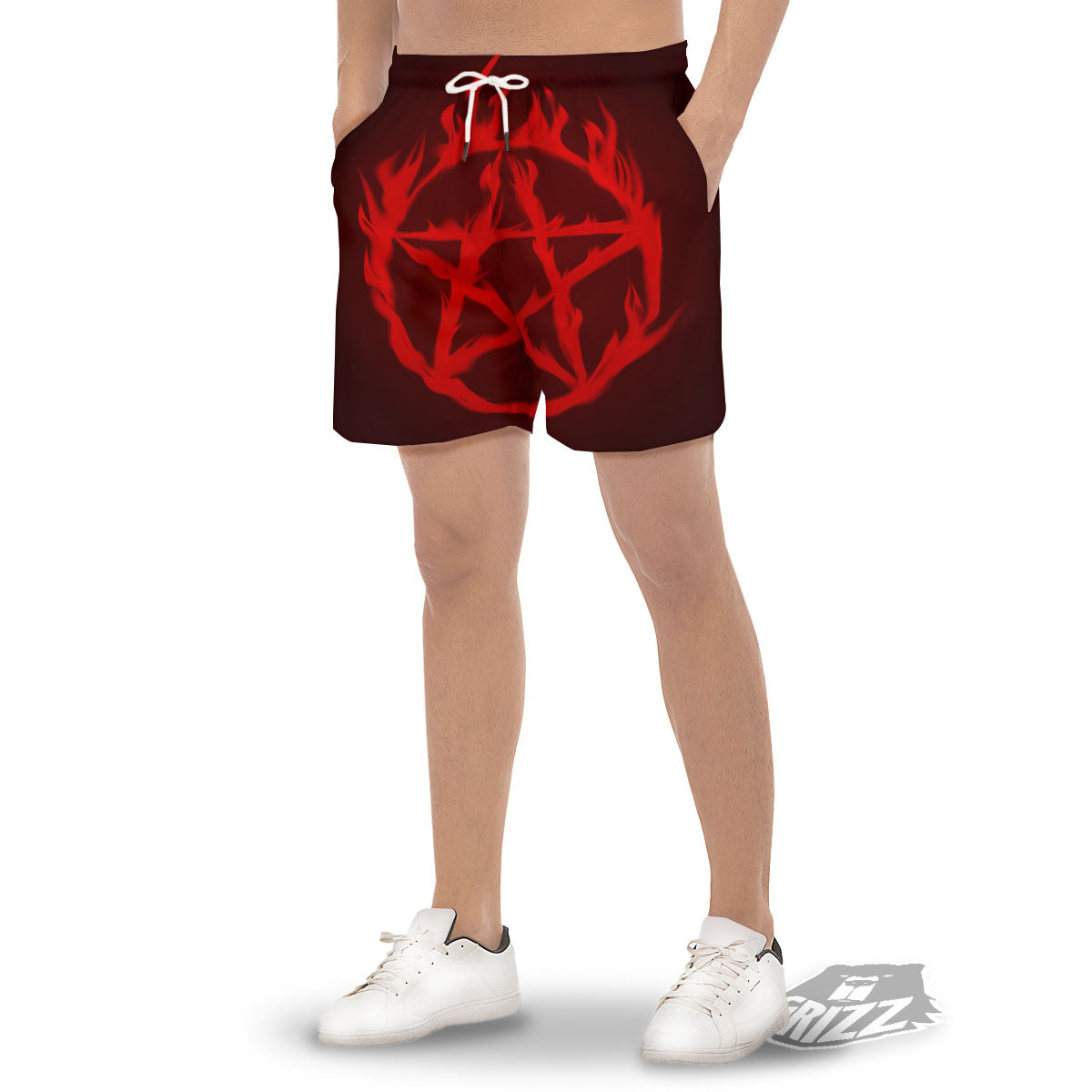 Pentagram Fiery Reversed Print Men's Gym Shorts-grizzshop