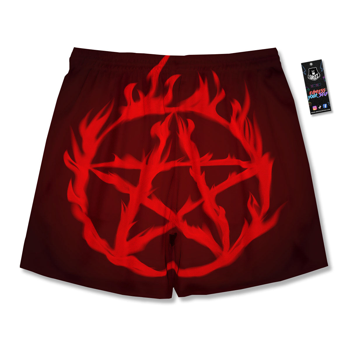 Pentagram Fiery Reversed Print Men's Running Shorts-grizzshop