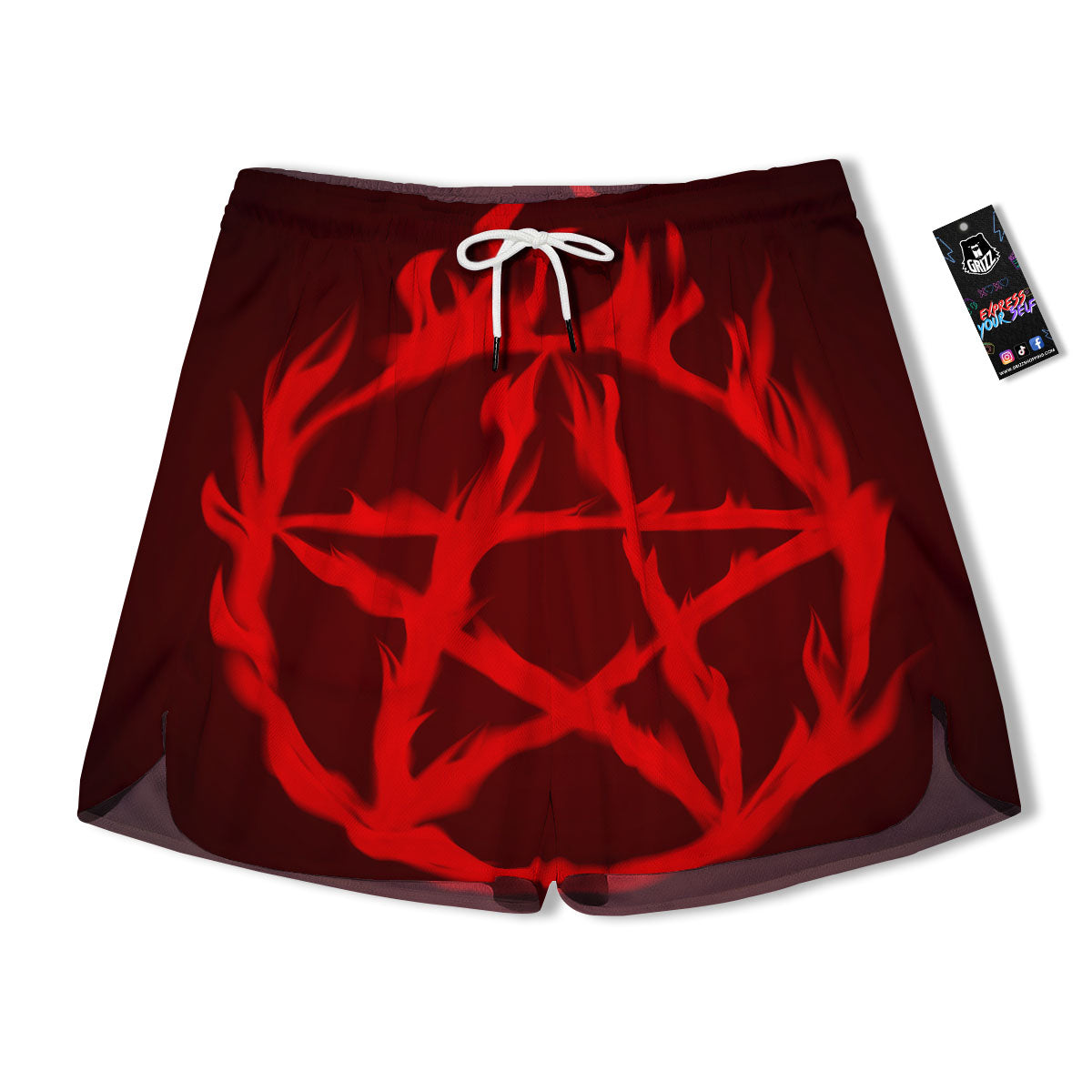 Pentagram Fiery Reversed Print Men's Running Shorts-grizzshop