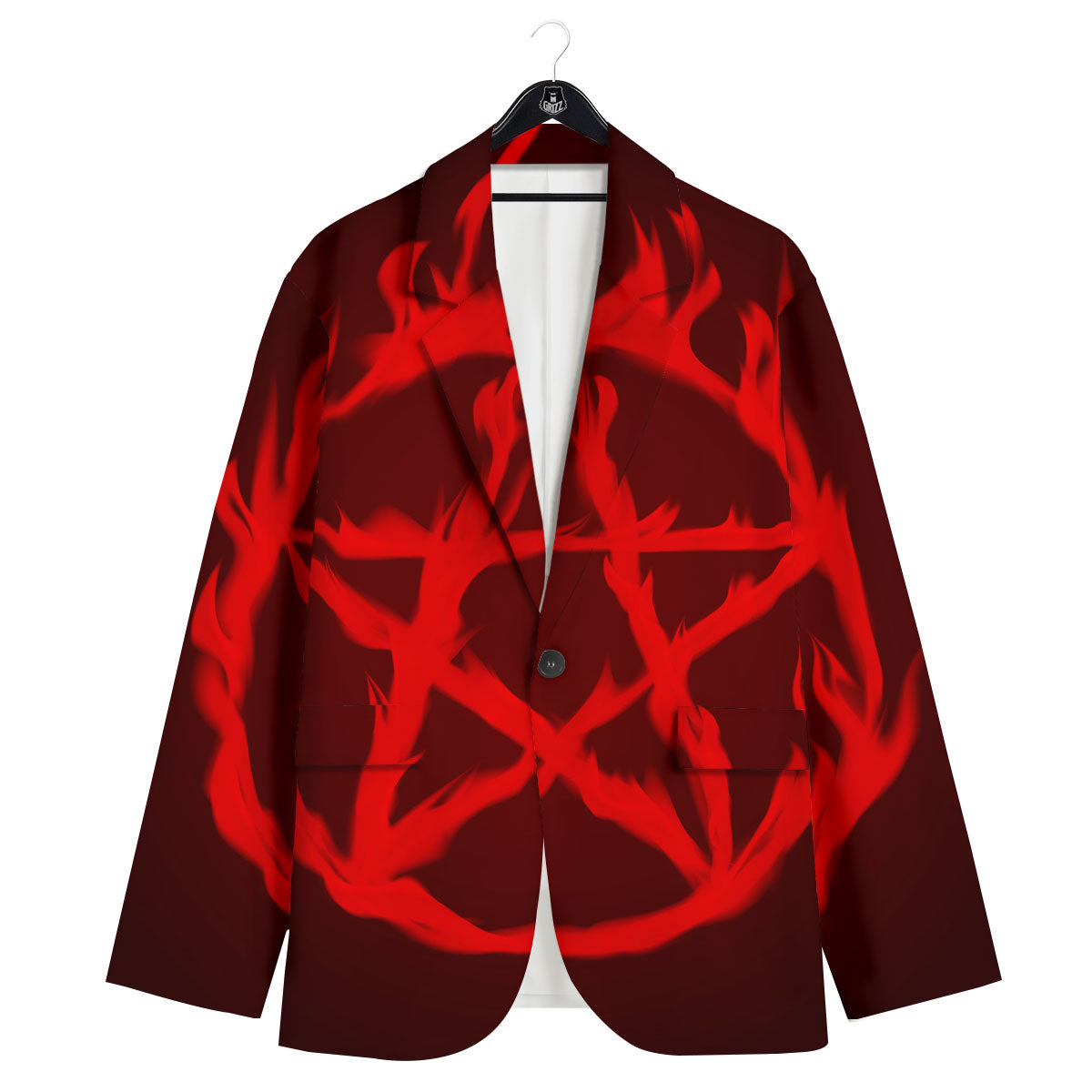 Pentagram Fiery Reversed Print Men's Sport Coat-grizzshop