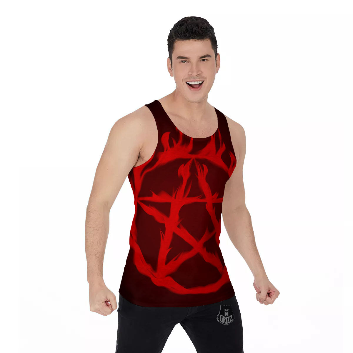 Pentagram Fiery Reversed Print Men's Tank Top-grizzshop