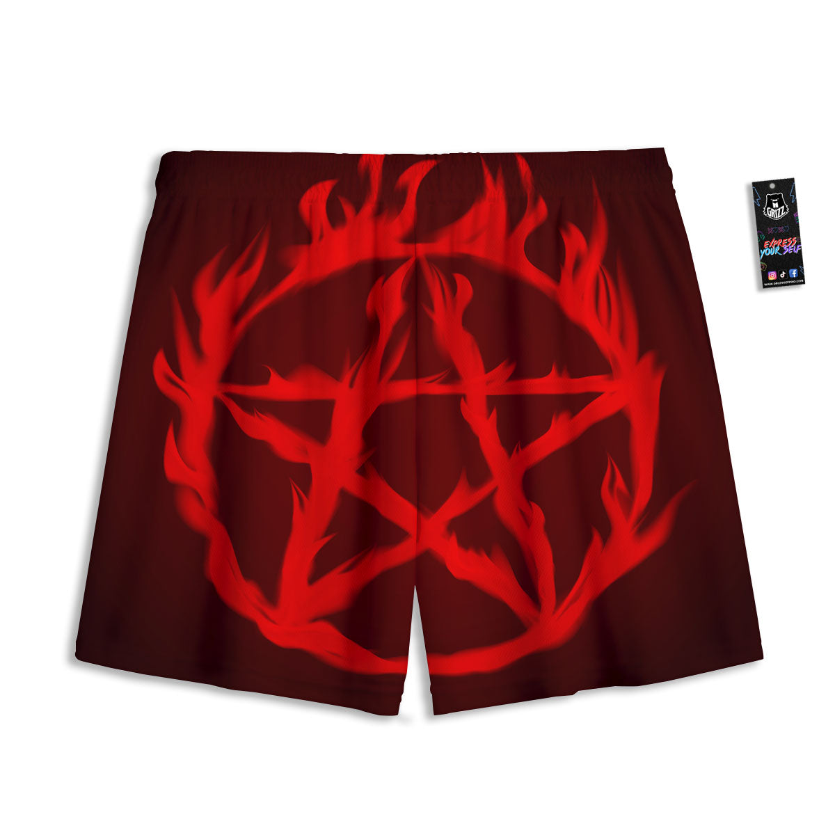 Pentagram Fiery Reversed Print Mesh Shorts