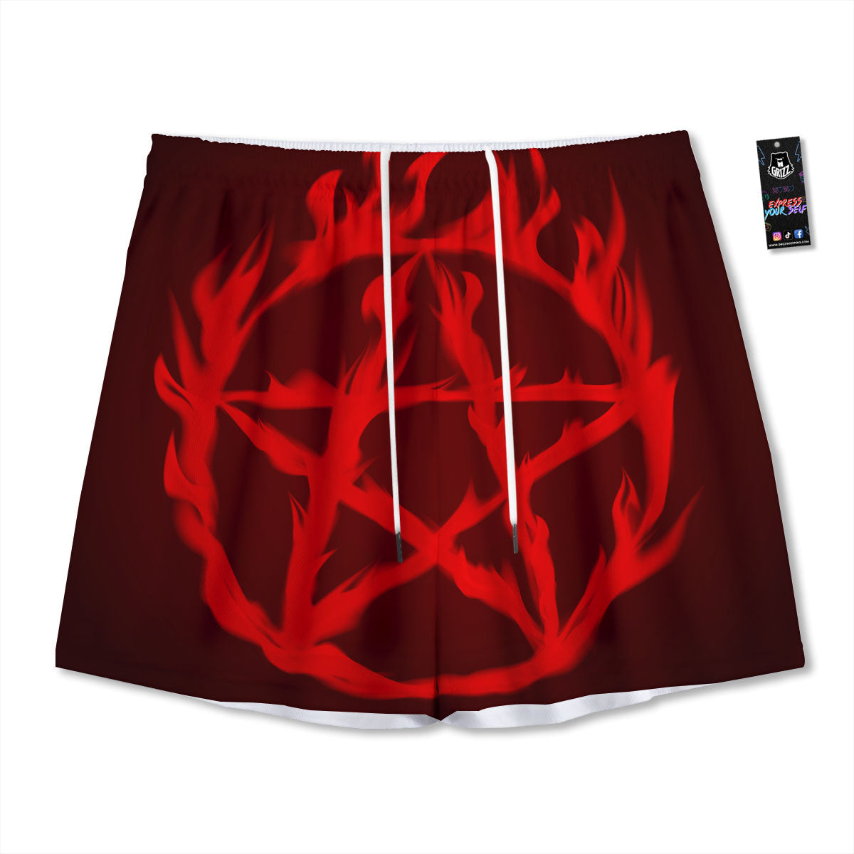 Pentagram Fiery Reversed Print Mesh Shorts