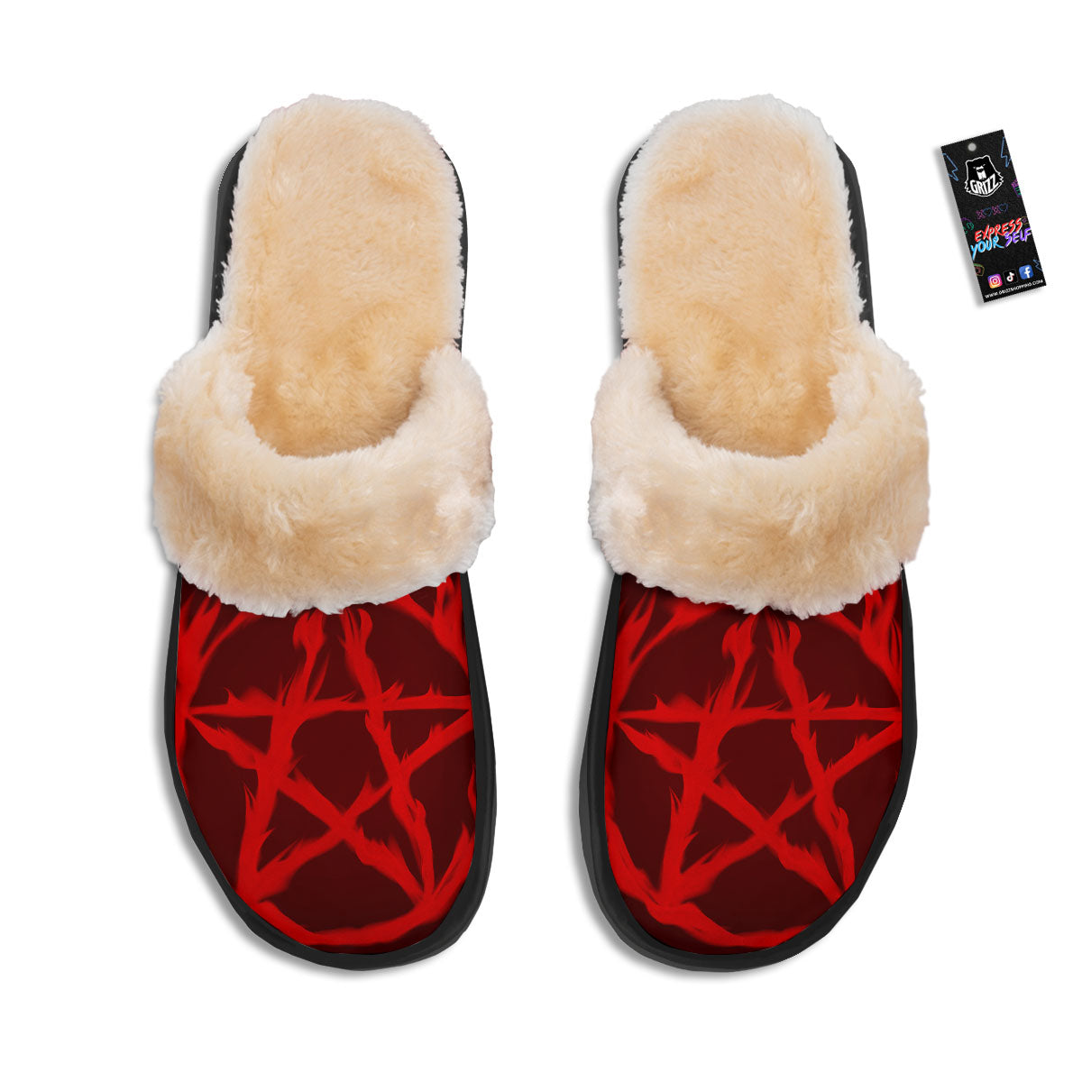Pentagram Fiery Reversed Print Slippers-grizzshop