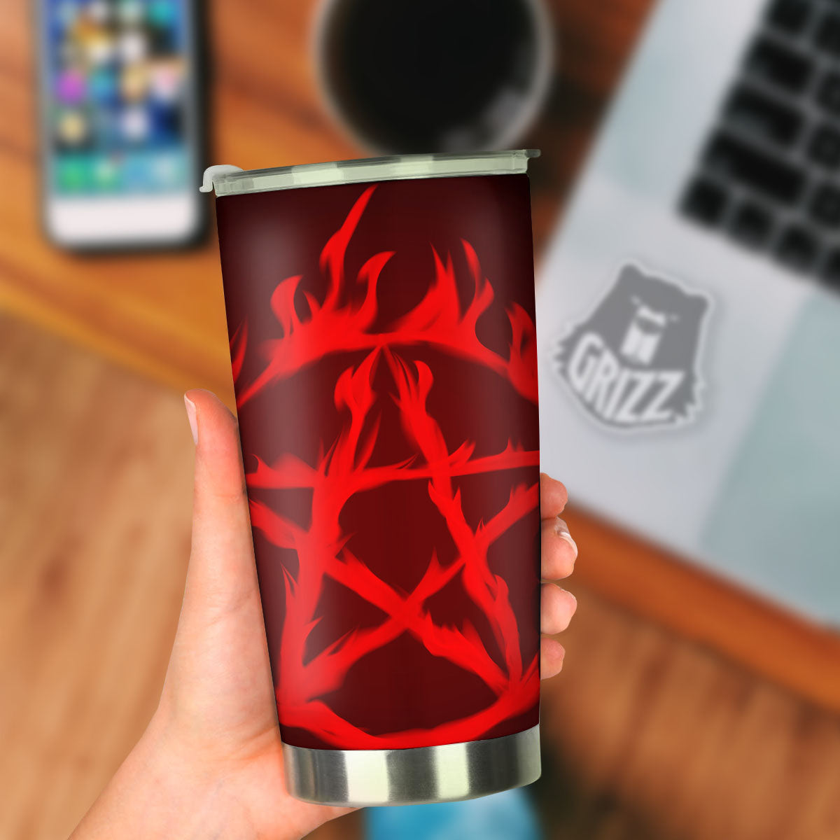 Pentagram Fiery Reversed Print Tumbler-grizzshop