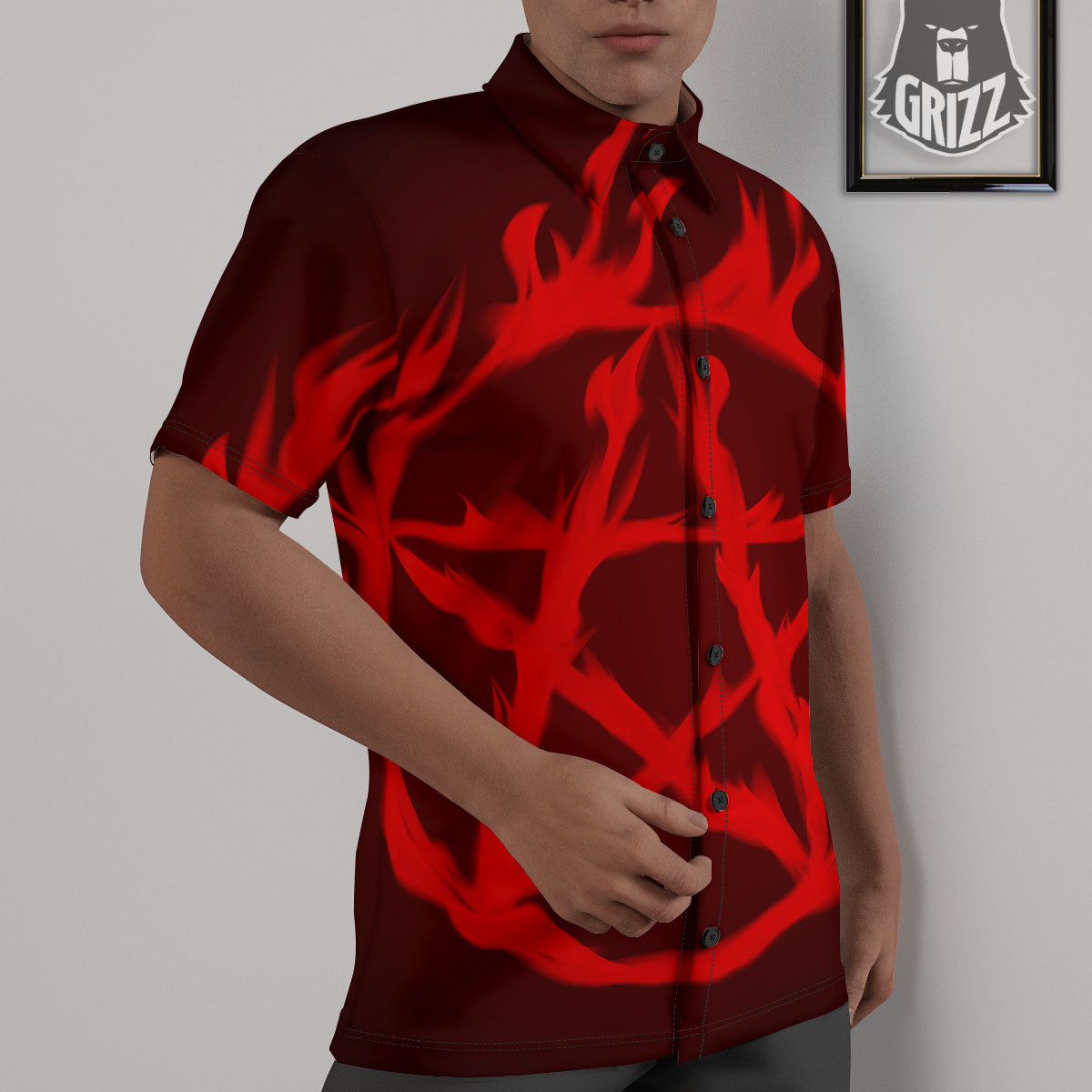 Pentagram Fiery Reversed Print Untucked Shirts-grizzshop