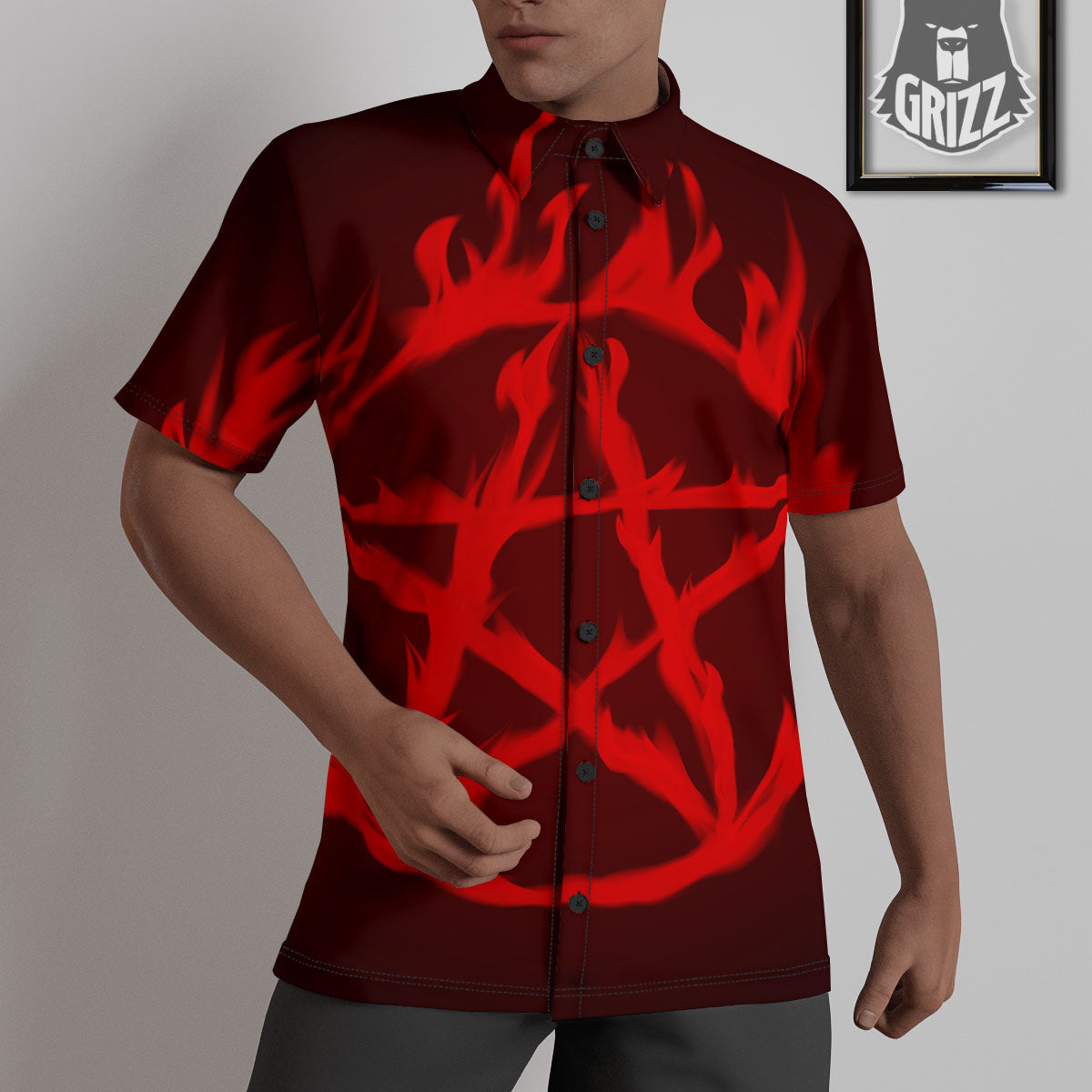 Pentagram Fiery Reversed Print Untucked Shirts-grizzshop