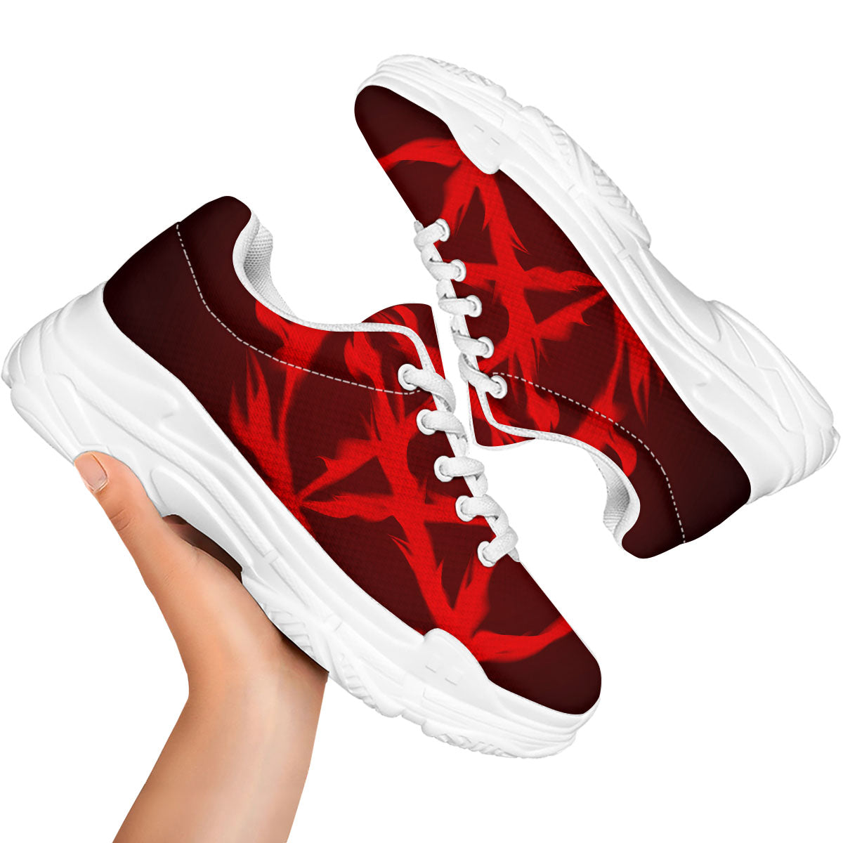 Pentagram Fiery Reversed Print White Chunky Shoes-grizzshop