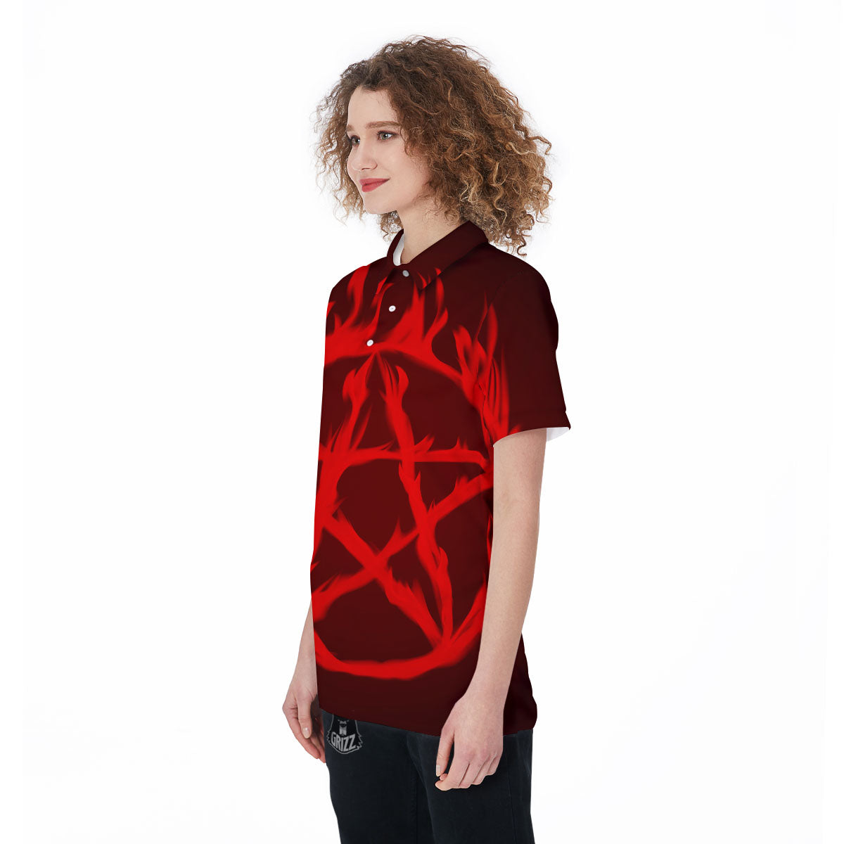 Pentagram Fiery Reversed Print Women's Golf Shirts-grizzshop