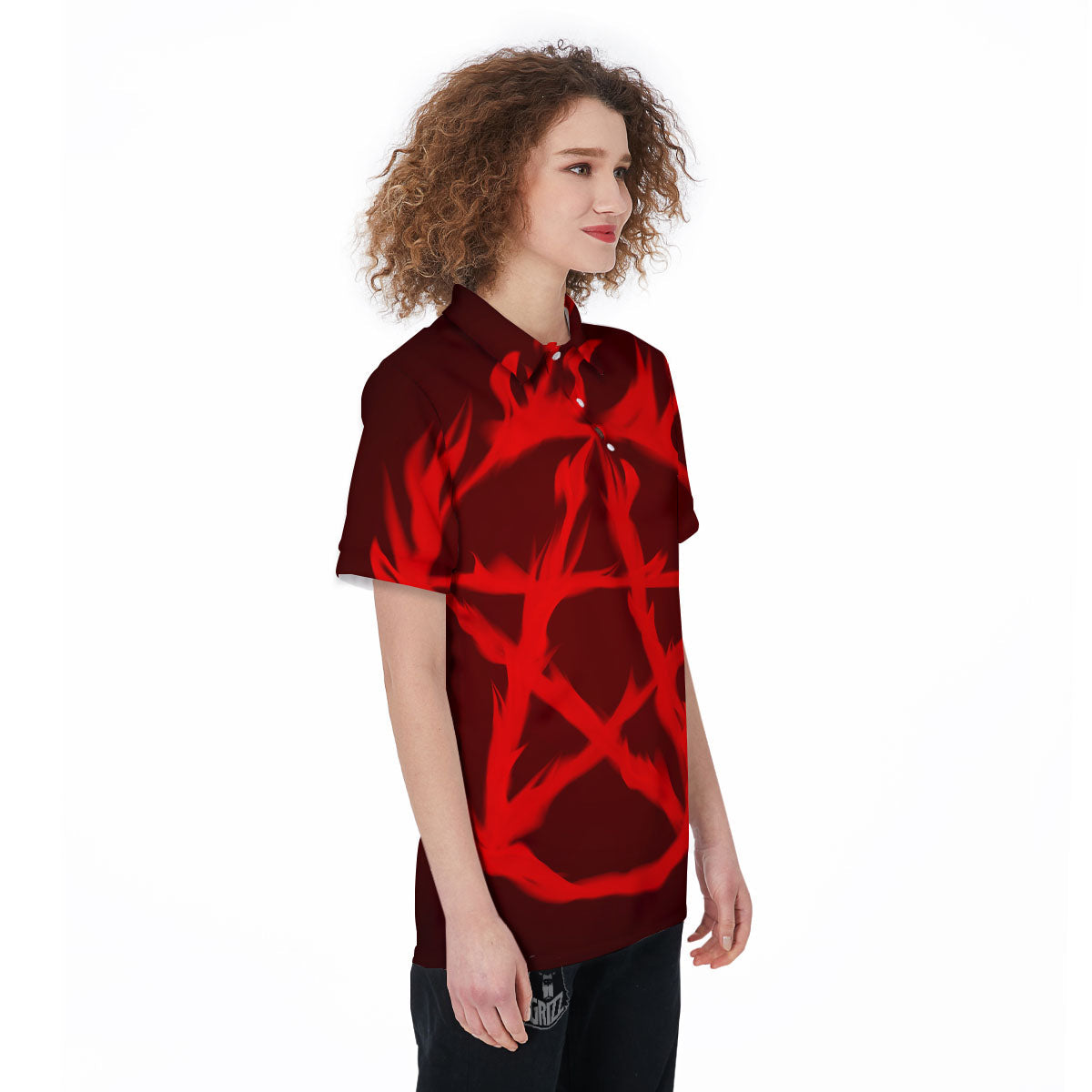 Pentagram Fiery Reversed Print Women's Golf Shirts-grizzshop