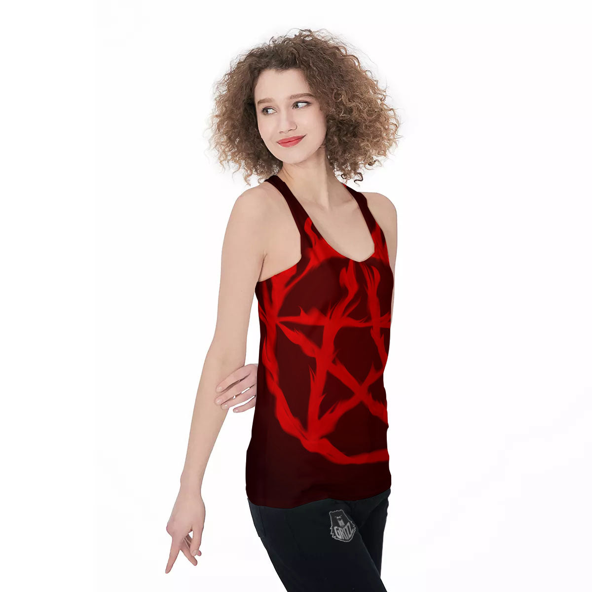 Pentagram Fiery Reversed Print Women's Racerback Tank Top-grizzshop
