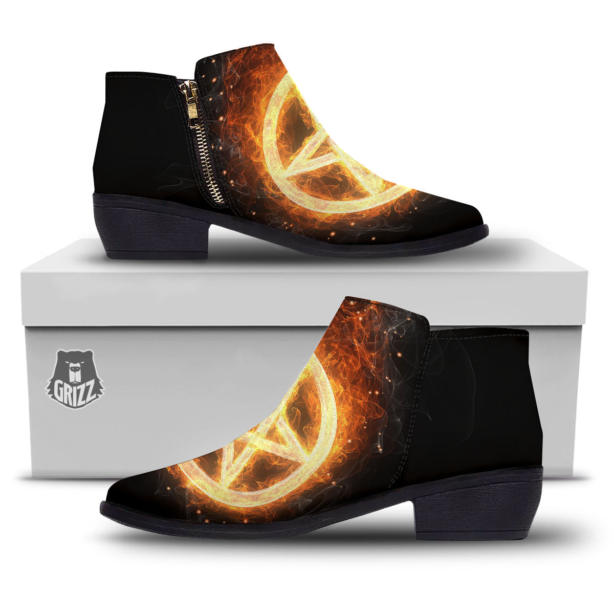 Pentagram Flame Print Ankle Boots-grizzshop