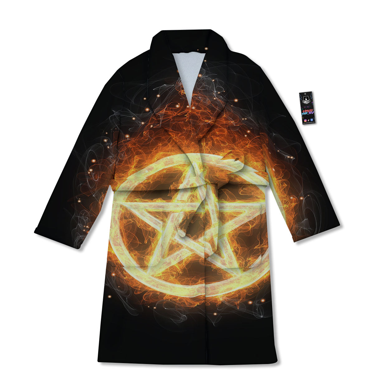 Pentagram Flame Print Bathrobe-grizzshop
