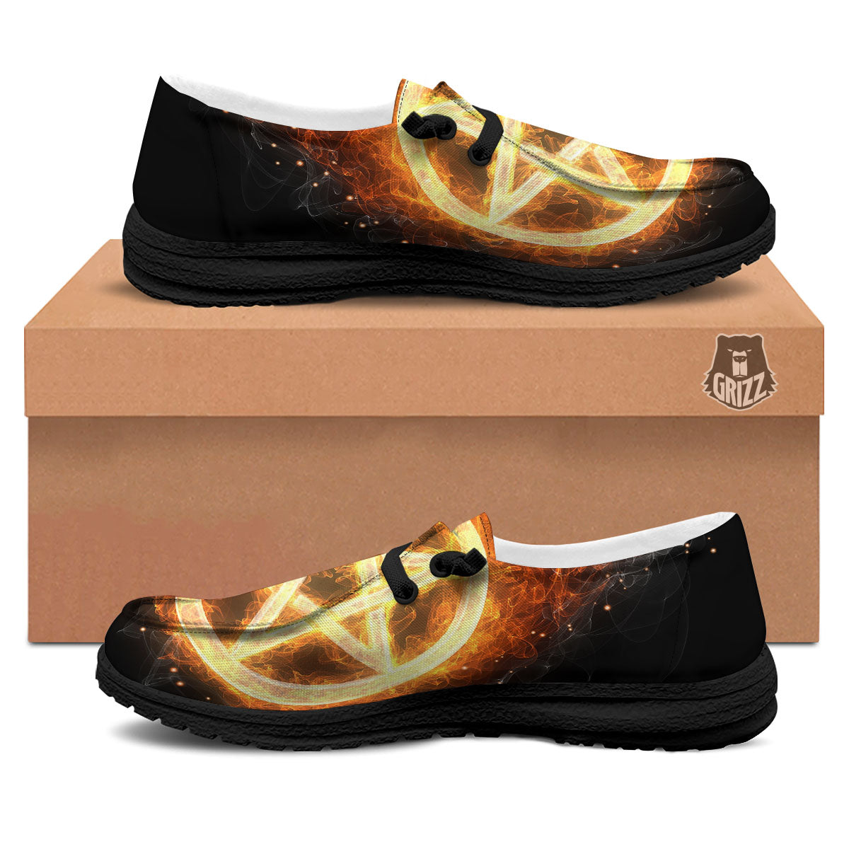 Pentagram Flame Print Black Loafers-grizzshop
