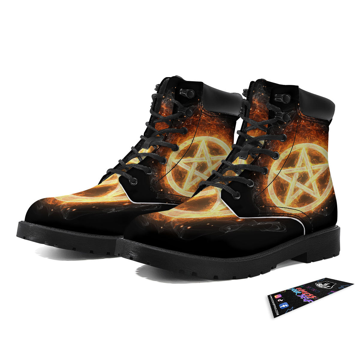 Pentagram Flame Print Boots-grizzshop