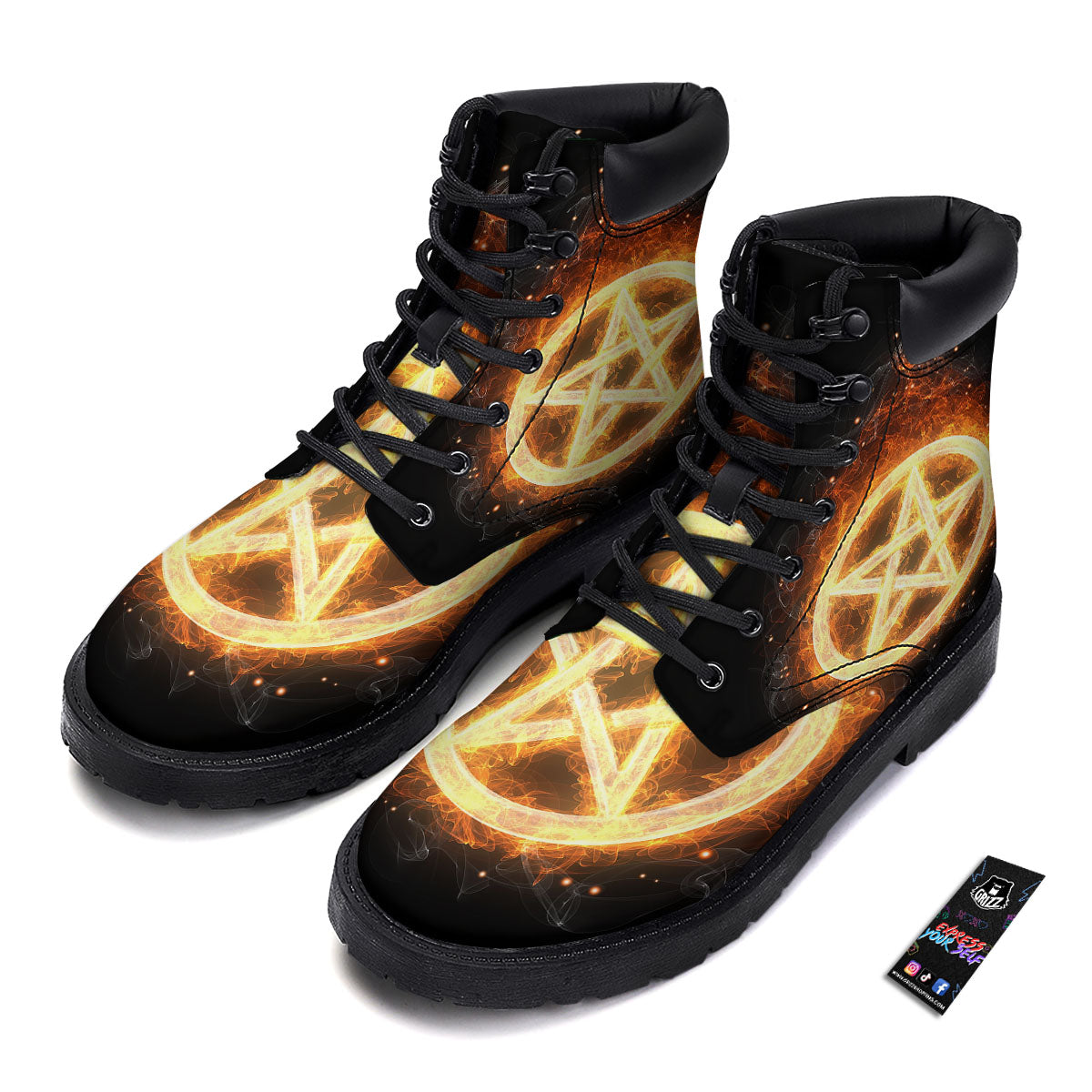 Pentagram Flame Print Boots-grizzshop