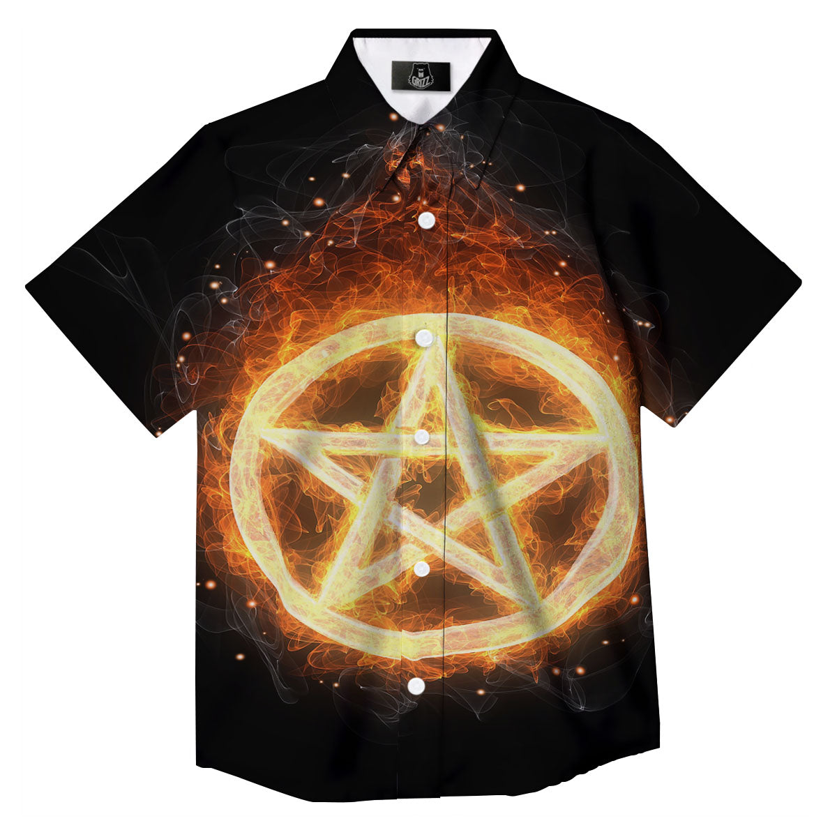 Pentagram Flame Print Button Up Shirt-grizzshop
