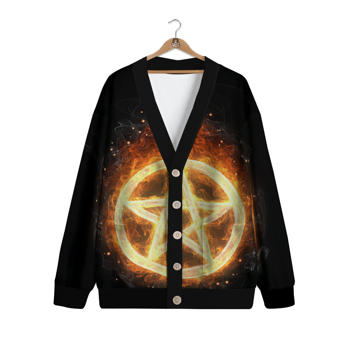 Pentagram Flame Print Cardigan-grizzshop