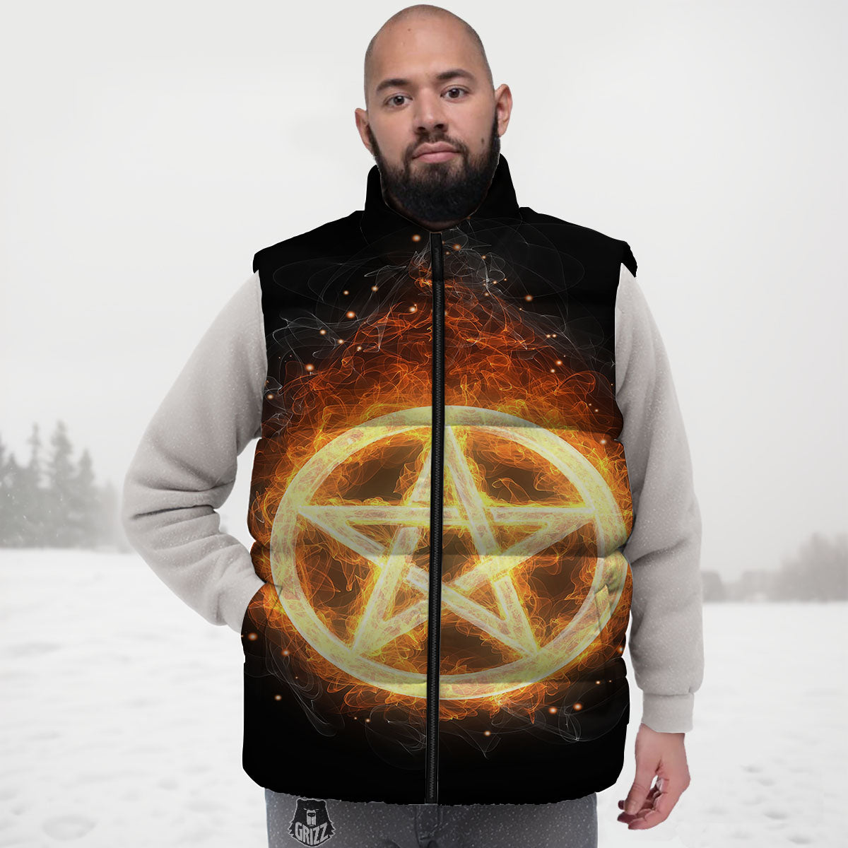 Pentagram Flame Print Down Vest