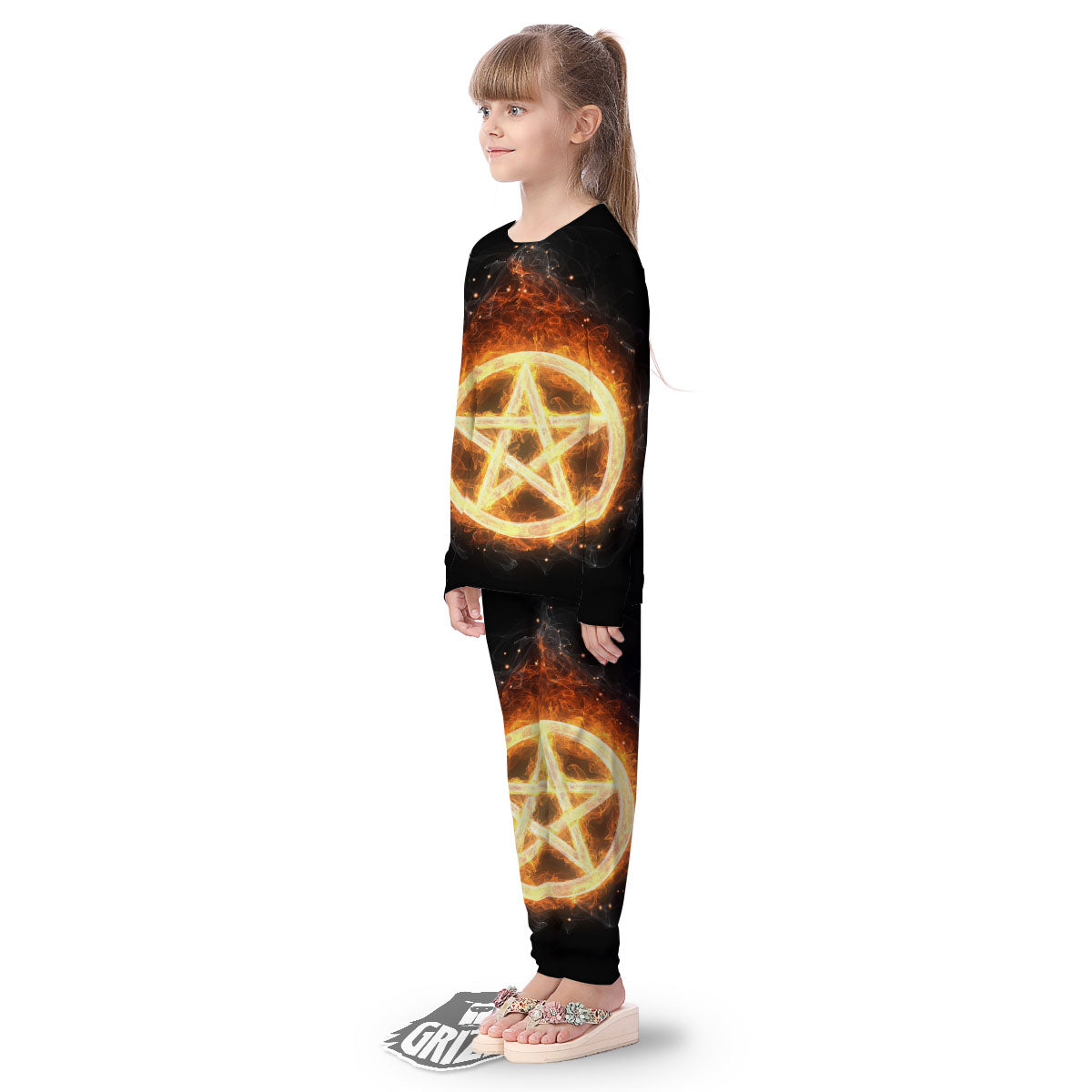 Pentagram Flame Print Kid's Pajamas-grizzshop