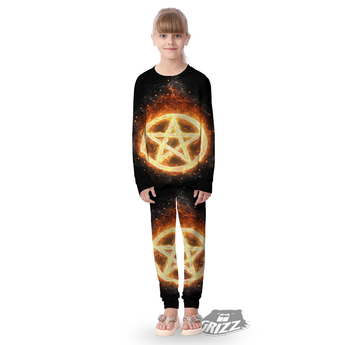 Pentagram Flame Print Kid's Pajamas-grizzshop