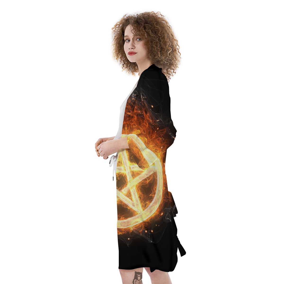 Pentagram Flame Print Kimono-grizzshop