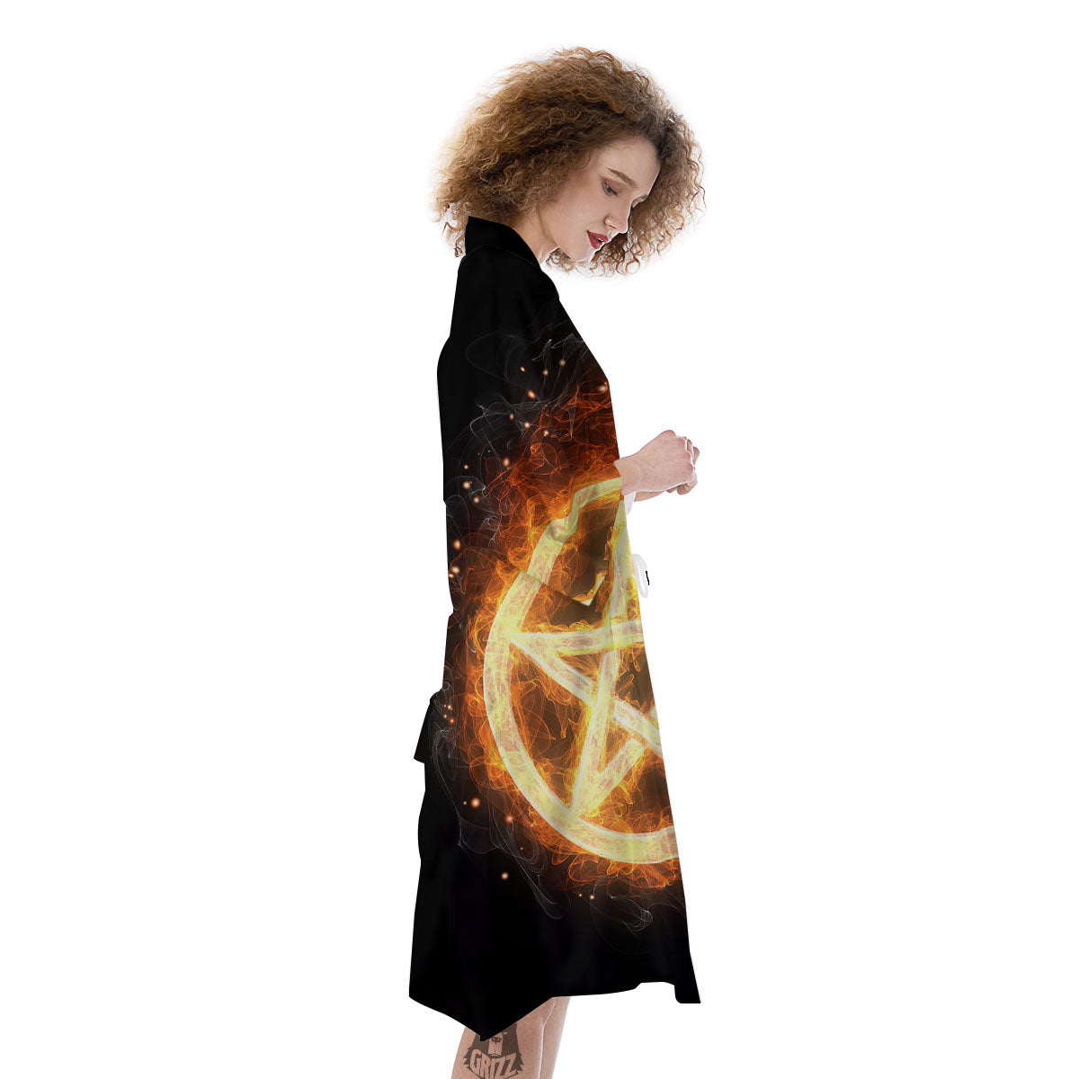Pentagram Flame Print Kimono-grizzshop