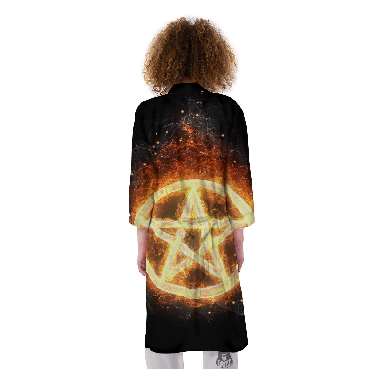 Pentagram Flame Print Kimono-grizzshop