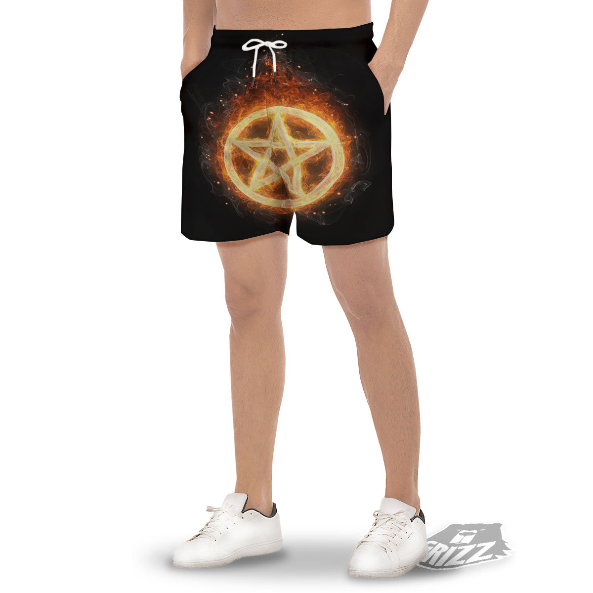 Pentagram Flame Print Men's Gym Shorts-grizzshop
