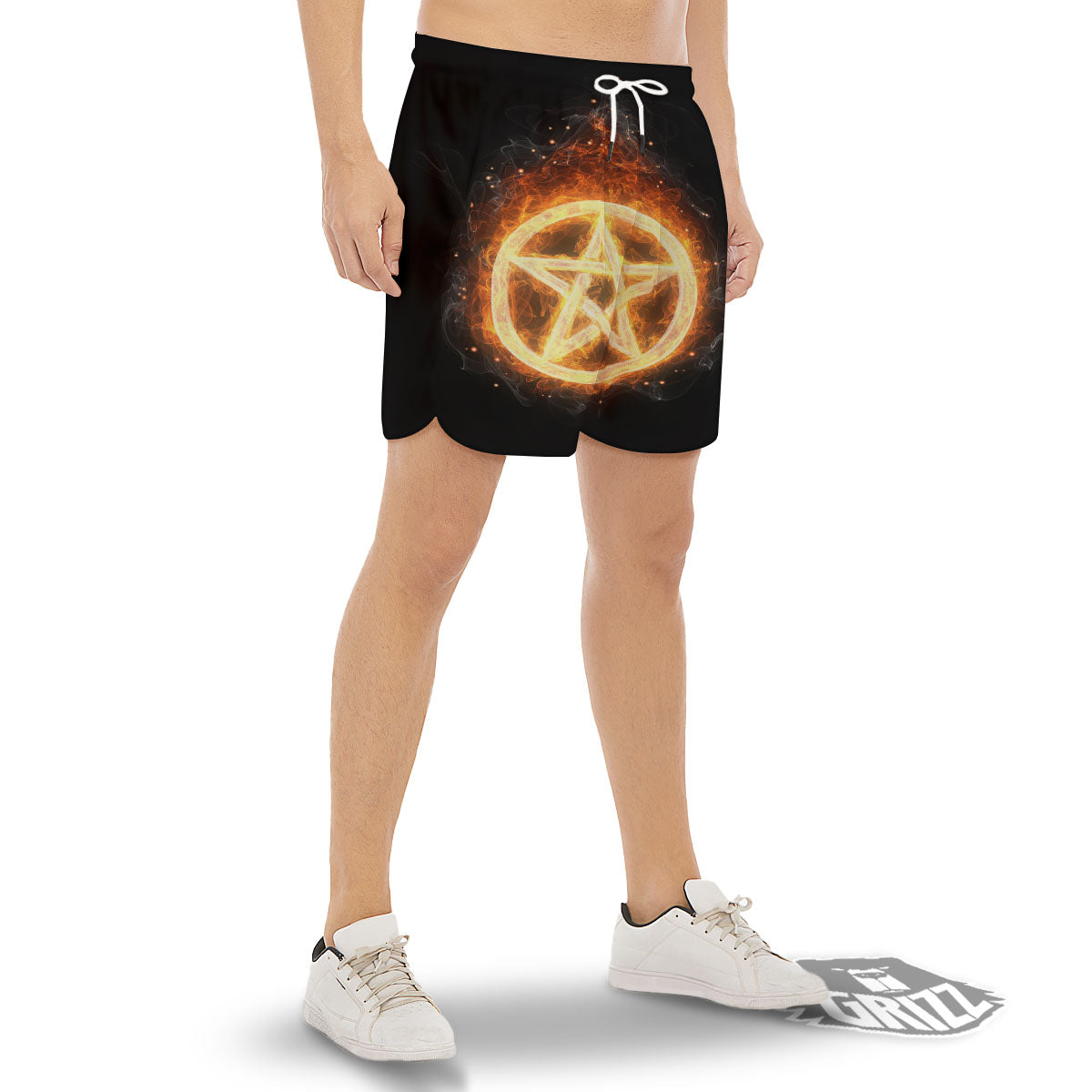 Pentagram Flame Print Men's Gym Shorts-grizzshop
