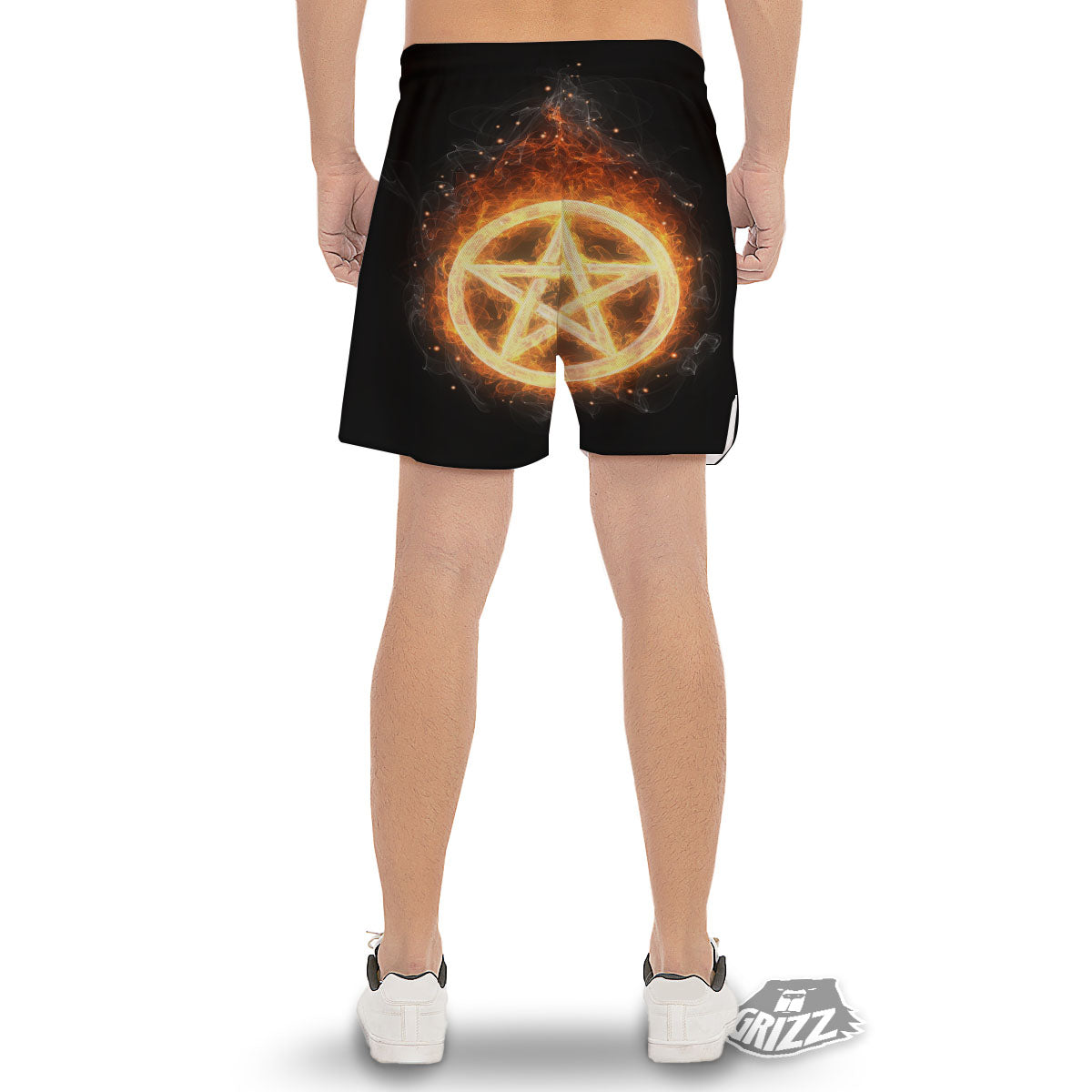 Pentagram Flame Print Men's Gym Shorts-grizzshop