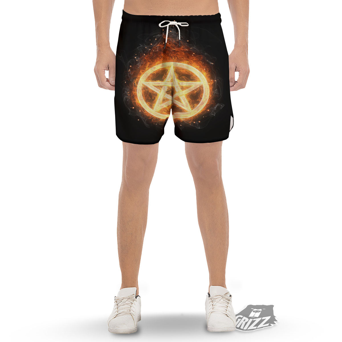 Pentagram Flame Print Men's Gym Shorts-grizzshop