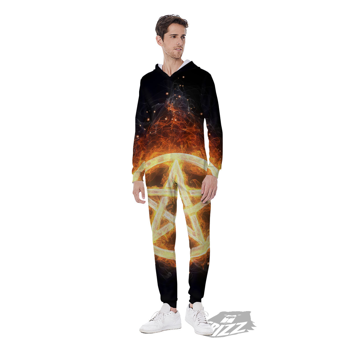 Pentagram Flame Print Men's Jumpsuit-grizzshop
