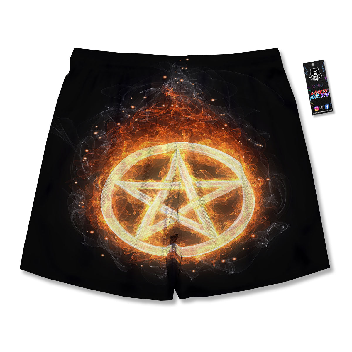Pentagram Flame Print Men's Running Shorts-grizzshop