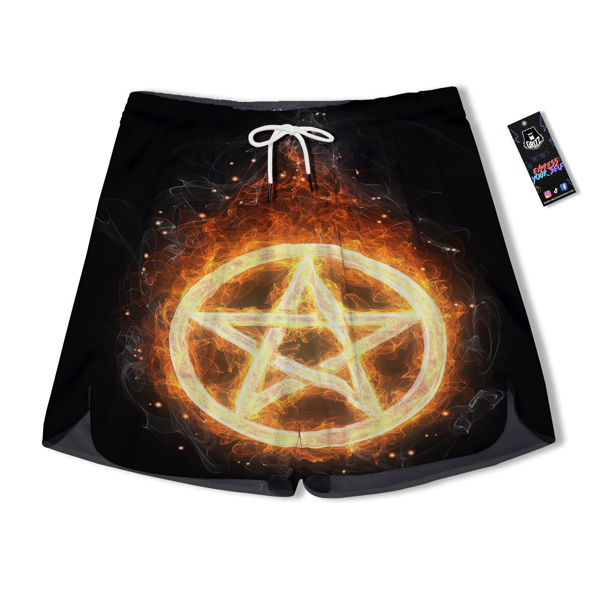 Pentagram Flame Print Men's Running Shorts-grizzshop