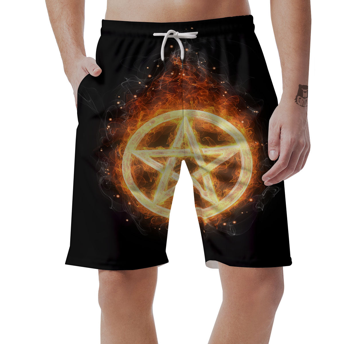 Pentagram Flame Print Men's Shorts-grizzshop