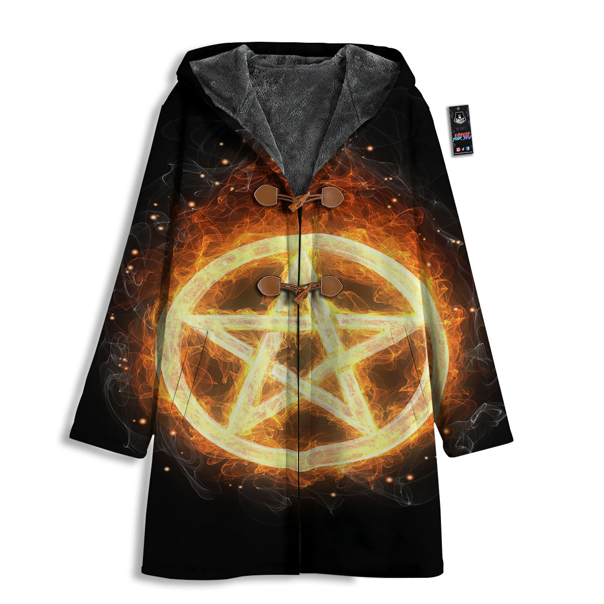 Pentagram Flame Print Men's Windbreaker Jacket-grizzshop