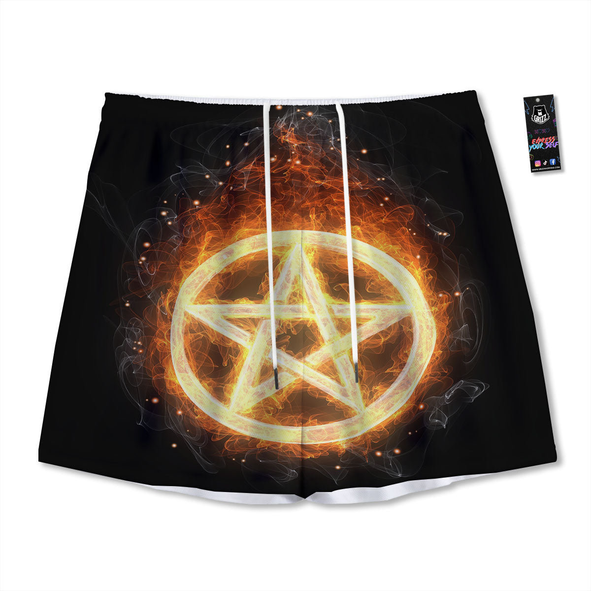 Pentagram Flame Print Mesh Shorts