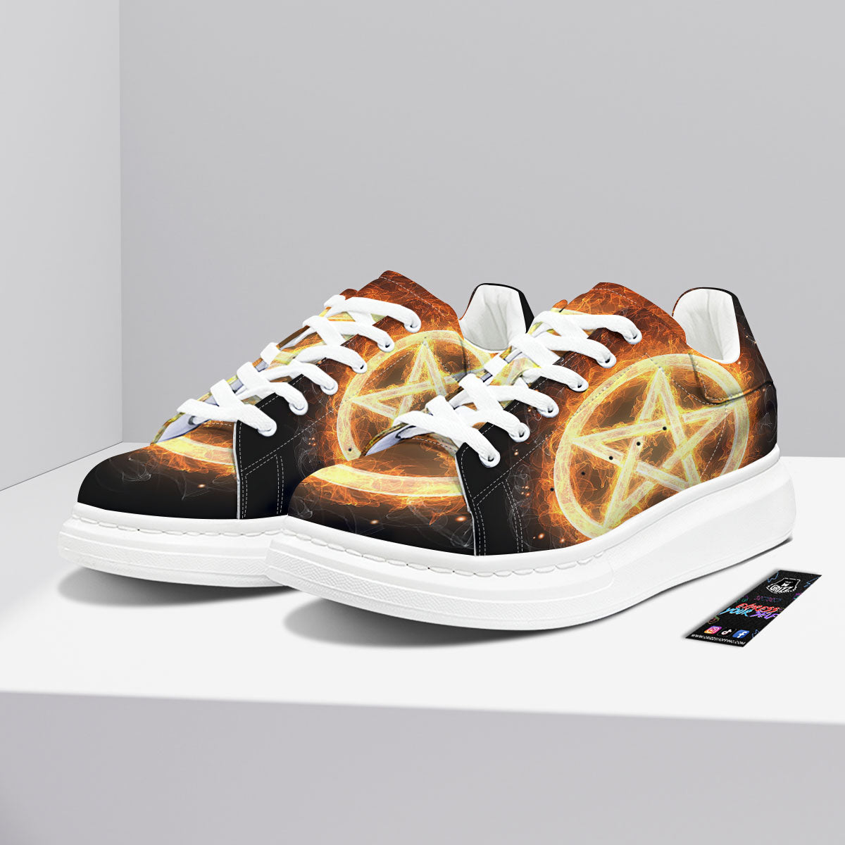 Pentagram Flame Print Platform Shoes-grizzshop