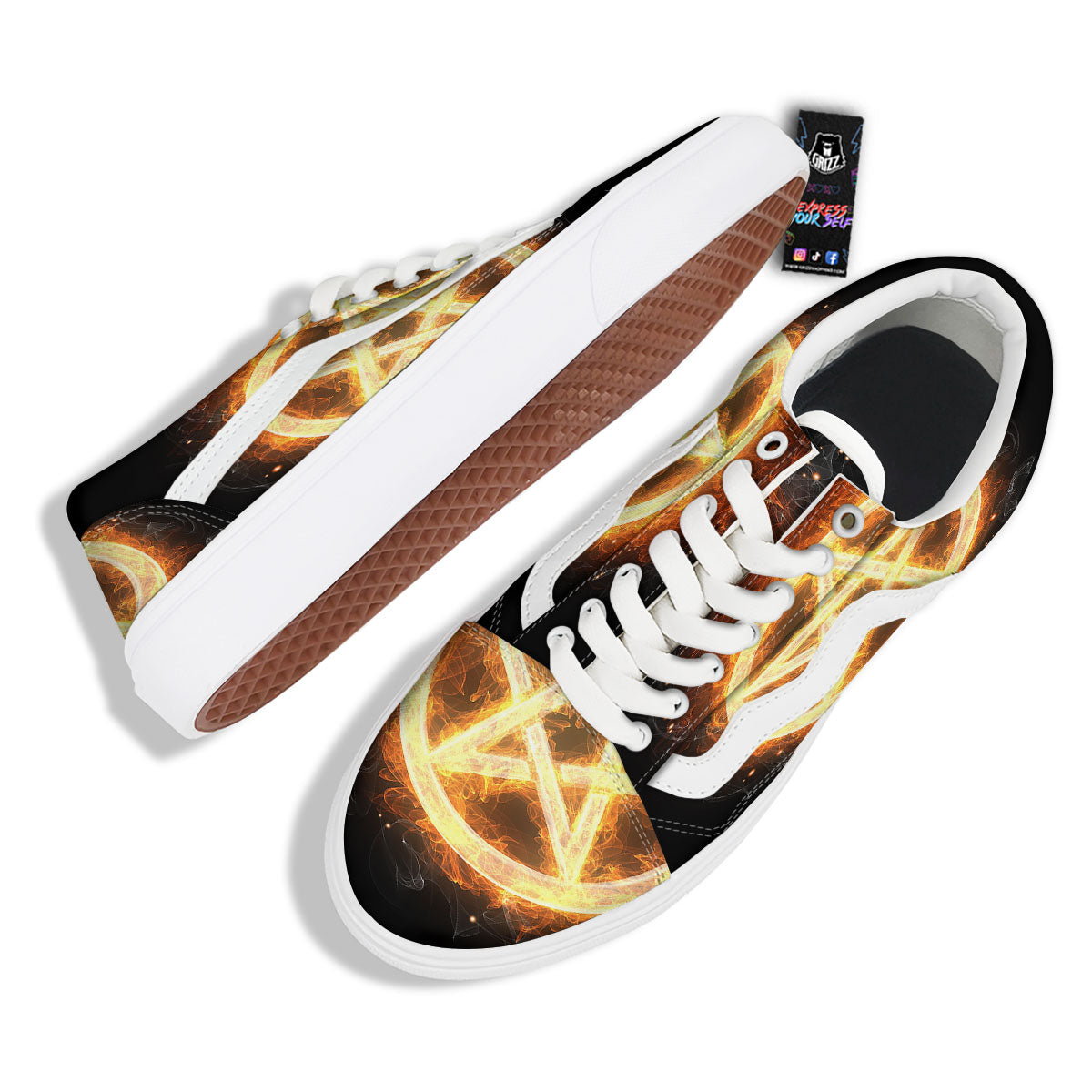 Pentagram Flame Print Skate Shoes-grizzshop