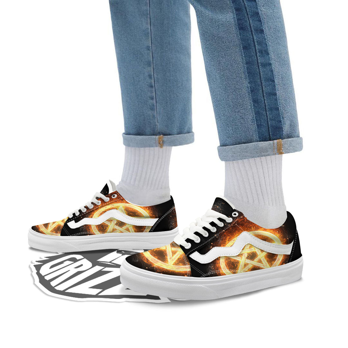 Pentagram Flame Print Skate Shoes-grizzshop