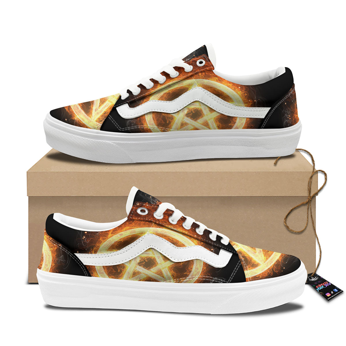 Pentagram Flame Print Skate Shoes-grizzshop