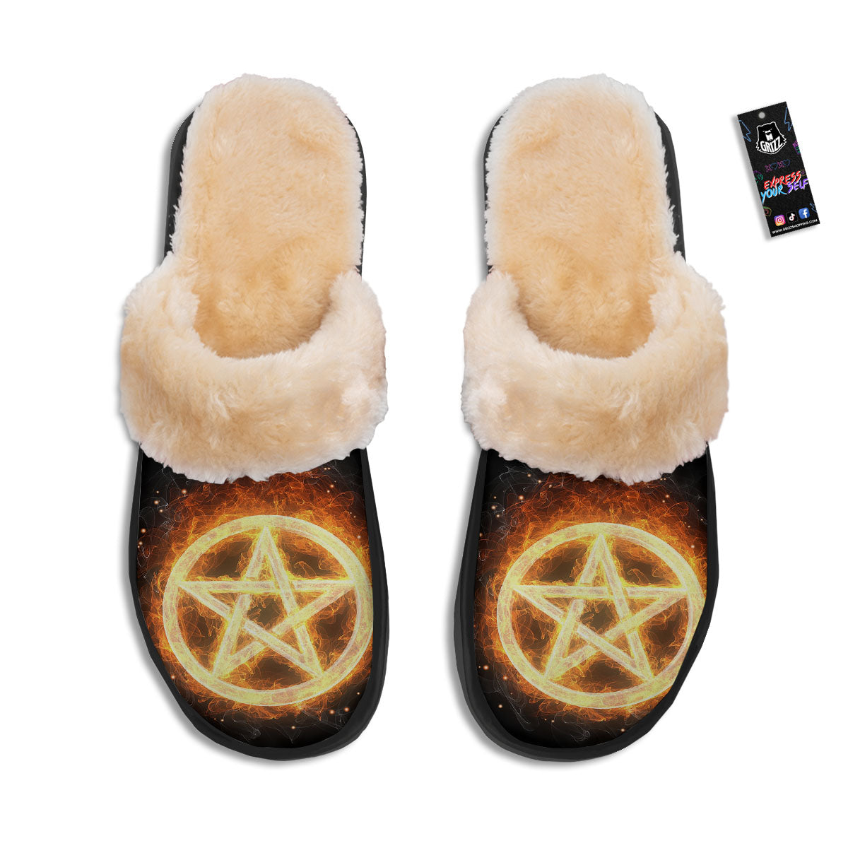 Pentagram Flame Print Slippers-grizzshop