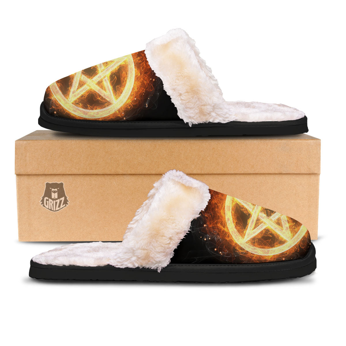 Pentagram Flame Print Slippers-grizzshop