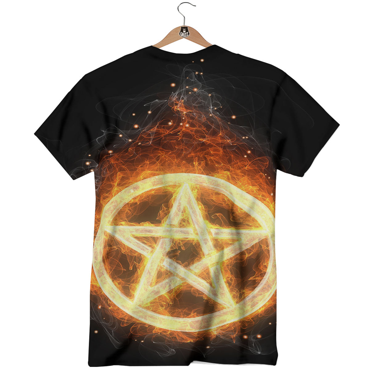 Pentagram Flame Print T-Shirt-grizzshop