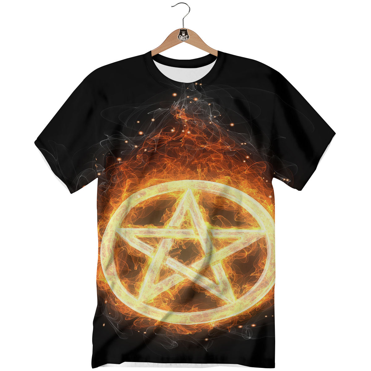 Pentagram Flame Print T-Shirt-grizzshop