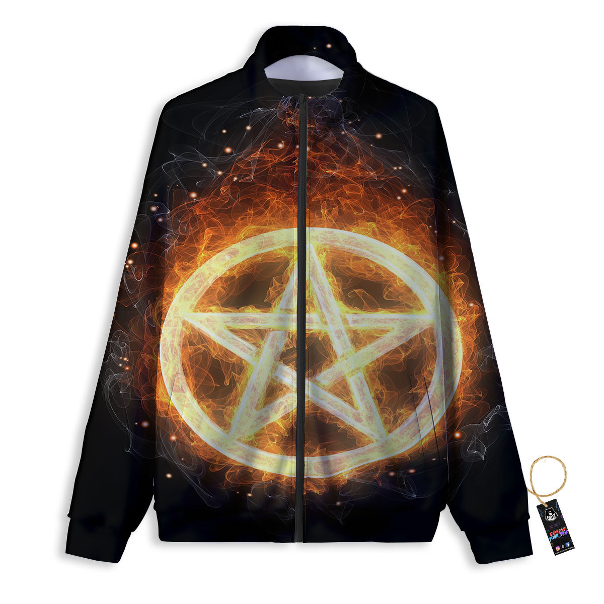 Pentagram Flame Print Track Jacket-grizzshop