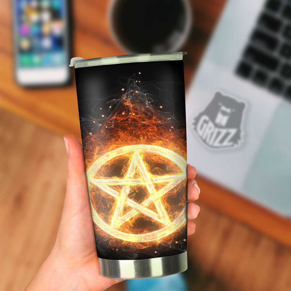 Pentagram Flame Print Tumbler-grizzshop