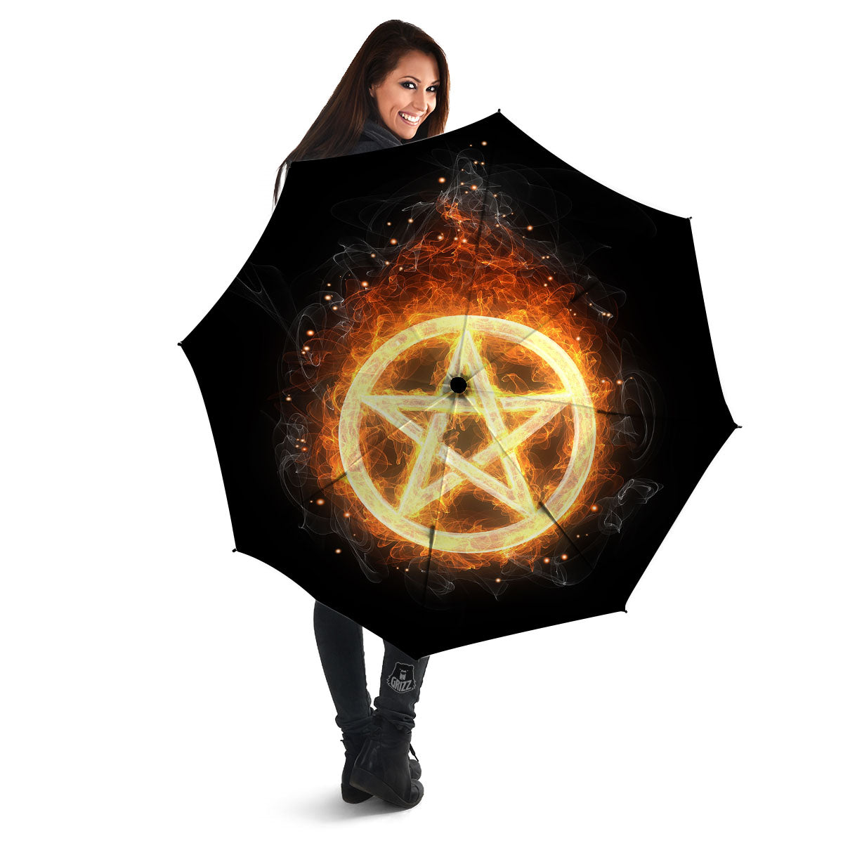 Pentagram Flame Print Umbrella-grizzshop